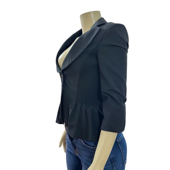 White House Black Market Blazer Jacket Womens 00 Black Tailored Smocked Peplum - Picture 5 of 13